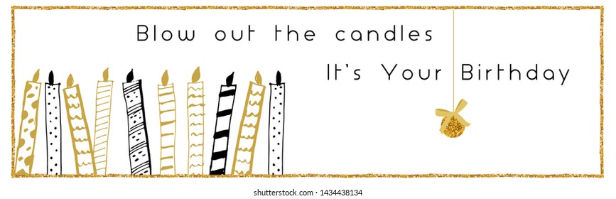 Birthday banner with golden frame and candles Vector illustration