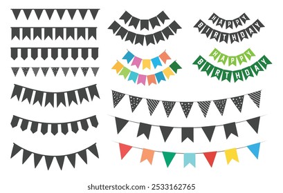 Geburtstag Banner Silhouette, Bunting Banner Silhouette, Happy Birthday Banner Vektorsatz, Banner Silhouette