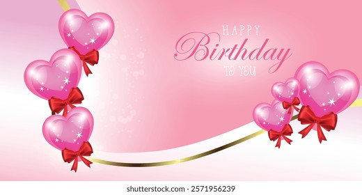 birthday  banner template with Heart , text Love  3D Icons. Vector of poster or banner for Valentine's day.