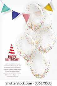 Birthday banner with transparent air balloons and garland