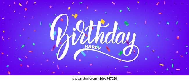 Birthday banner vector design. Holiday background with colorful particles and Birthday lettering