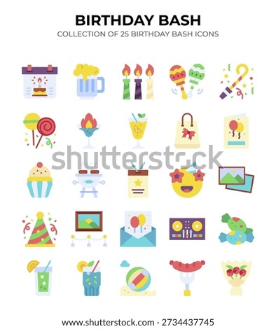 Birthday Bash. Collection of 25 Colorful Party Icons
