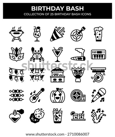 Birthday Bash. Collection of 25 Unique Party Icons