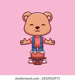 Birthday Bear Cute Cartoon Character Illustration