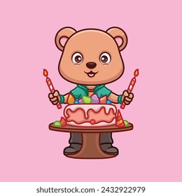 Birthday Bear Cute Cartoon Character Illustration