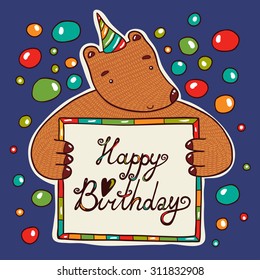 Birthday bear illustration.