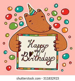 Birthday bear illustration.