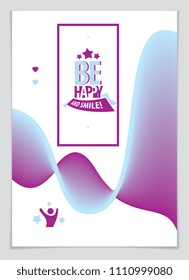 Birthday beautiful greeting card vector design. Includes lettering composition and balloons combined with wavy fluid colorful shape abstract background. A4 format with CMYK colors acceptable for print