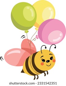 Birthday bee with three balloons
