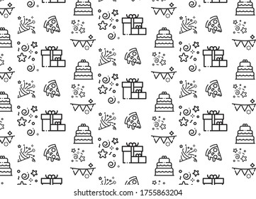Birthday Black and white seamless pattern