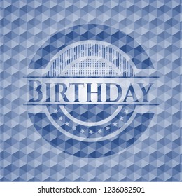 Birthday blue emblem with geometric pattern.