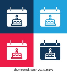 Birthday blue and red four color minimal icon set