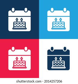 Birthday blue and red four color minimal icon set