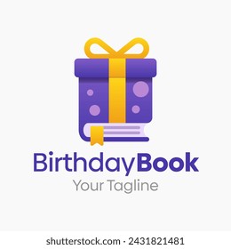 Birthday Book Logo Vector Illustration. Template Design Idea Combining Book and Gift box shape 