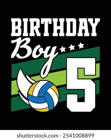 Birthday Boy 5 Years Old Volleyball Lover