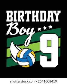 Birthday Boy 9 Years Old Volleyball Lover