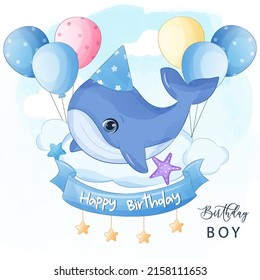 Birthday Boy, cute little whale Illustration