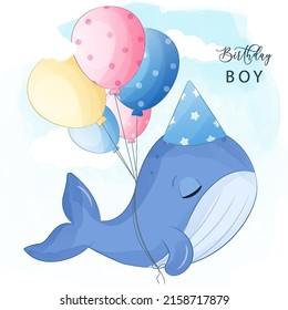 Birthday Boy, cute little whale Illustration