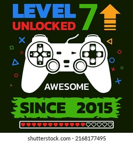 Birthday Boy Gamer Level Seventh vector, Level 7 Unlocked illustration, 7 Years Old, 7th Birthday Boy, Video Games 