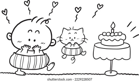 birthday boy happiness cat animal illustration coloring page
