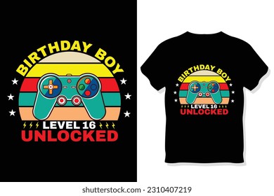 birthday boy level 16 unlocked gaming  t shirt, gaming quotes t shirt, Gamer t-shirt Design
