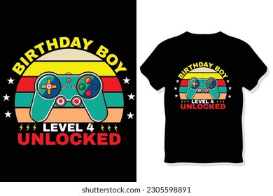 birthday boy level 4 unlocked gaming  t shirt, gaming quotes t shirt, Gamer t-shirt Design
