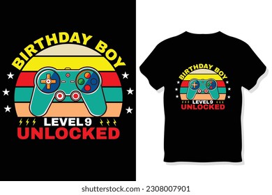 birthday boy level 9 unlocked gaming  t shirt, gaming quotes t shirt, Gamer t-shirt Design
