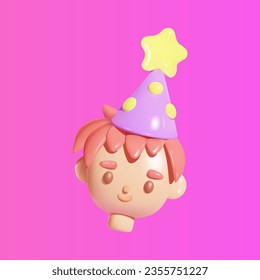 Birthday boy portrait 3D vector icon.