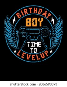 Birthday Boy time to level up Gaming t-shirt design svg
