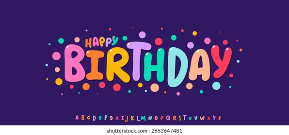 Birthday bubble alphabet, playful cartoon letters, funky colorful font for festive kids logo, school party headline, bright carnival typography, cheerful typographic design. Vector typeset