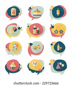 Birthday bubble speech banner design flat background set, eps10