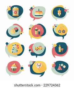 Birthday bubble speech banner design flat background set, eps10