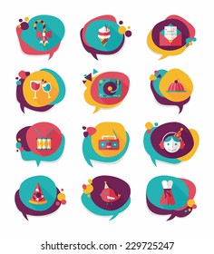 Birthday bubble speech banner design flat background set, eps10