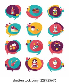Birthday bubble speech banner design flat background set, eps10