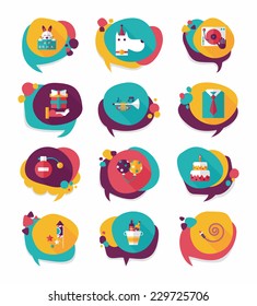 Birthday bubble speech banner design flat background set, eps10