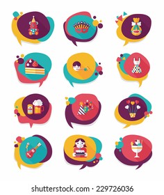 Birthday bubble speech banner design flat background set, eps10