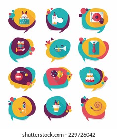Birthday bubble speech banner design flat background set, eps10