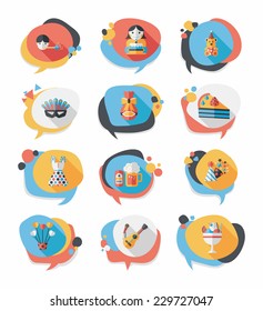 Birthday bubble speech banner design flat background set, eps10