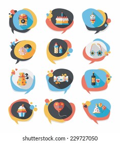 Birthday bubble speech banner design flat background set, eps10