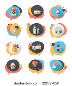 Birthday bubble speech banner design flat background set, eps10