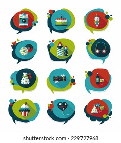 Birthday bubble speech banner design flat background set, eps10