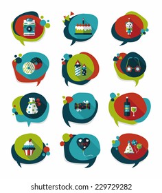 Birthday bubble speech banner design flat background set, eps10