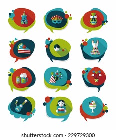Birthday bubble speech banner design flat background set, eps10
