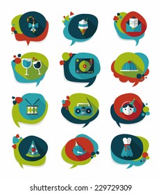 Birthday bubble speech banner design flat background set, eps10