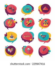 Birthday bubble speech banner design flat background set, eps10