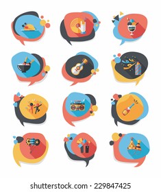 Birthday bubble speech banner design flat background set, eps10