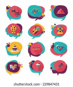 Birthday bubble speech banner design flat background set, eps10