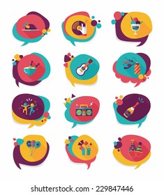 Birthday bubble speech banner design flat background set, eps10