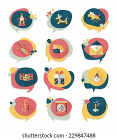Birthday bubble speech banner design flat background set, eps10