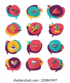 Birthday bubble speech banner design flat background set, eps10